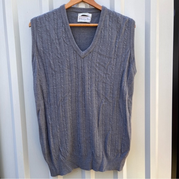 Christian Dior Vest Cable Knit Gray Blue Orlon Acrylic Sweater Mens Medium M - Picture 8 of 8